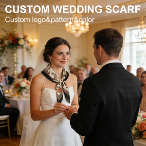 وشاح حرير مطبوع 100% نقي بتصميم عصري، إكسسوار لضيوف الزفاف، حواف ملفوفة يدويًا، شعار مخصص، وشاحات بتصميم الزفاف، للبيع بالجملة - Product Image 1