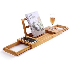 Estante de Baño Extensible de Bambú para Teléfono, Tablet, Snacks y Copas de Vino - Product Image 1