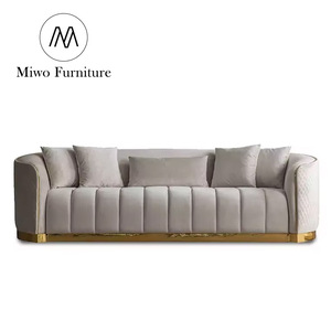 ชุดเฟอร์นิเจอร์ห้องนั่งเล่นแบบขยายได้ โซฟาหนังแท้ 3-4 ที่นั่ง สไตล์วิลล่าหรูหราหลังยุคใหม่ สำหรับอพาร์ตเมนต์ โรงแรม - Product Image 1