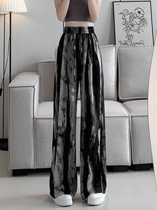 2024 été nouvellement chinois monochromes femmes pantalons à jambes larges pour plage décontracté élastique taille haute ample confortable <span class=keywords><strong>pantalon</strong></span> fluide - Product Image 2