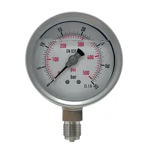 Customizable 35bar 500psi stainless steel glycerin filled machinery pressure gauge