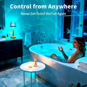 Lampe de douche LED étanche, projecteur d'ondes océaniques, commande tactile et télécommande, lampe de <span class=keywords><strong>table</strong></span> rechargeable sans fil pour salle de bain et chambre à coucher - Product Image 5