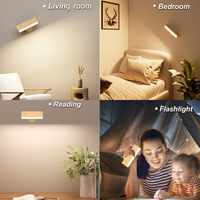 Lampe murale LED intelligente à 360 degrés de style moderne, rechargeable, à commande tactile, en bois, magnétique et rotative, pour lecture au lit et usage domestique
