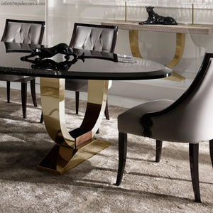 Top Selling Italian Luxury <b>Dining</b> Room Furniture Set Black Lacquered Gold Oval Marble <b>Dining</b> <b>Table</b> - Product Image 4