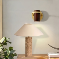 Lampe de table en travertin jaune vintage Wabi-Sabi : Décoration en marbre de style mid-century pour salon, bureau, chambre, certifiée CE