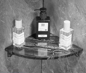 HONGDEC Étagère d'angle de luxe en marbre naturel noir, spécialement conçue pour les espaces de 90 cm °   Coins d'angle pour salles de bain - Product Image 4