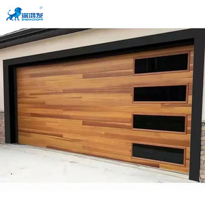 <span class=keywords><strong>Porte</strong></span> <span class=keywords><strong>de</strong></span> <span class=keywords><strong>garage</strong></span> sectionnelle en acier galvanisé isolé, design durable, aluminium imitation bois avec fenêtres en verre noir - Product Image 1