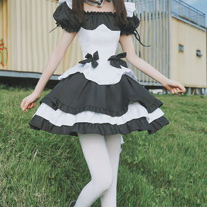 Japanese Style Black White Maid Dress Set for Women Spring 2025 Lolita Princess Costume Cosplay Outfit Accessories Skirt 14 - Product Image 1