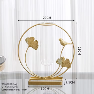 Venta al por Mayor de Mini Jarrones de Vidrio <span class=keywords><strong>con</strong></span> Marco de Metal Moderno y Cristales Brillantes para Decoración de Mesa y Hogar - Product Image 3