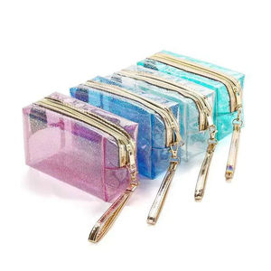 Sac de toilette de voyage en PVC transparent durable, organiseur de cosmétiques imperméable avec fermeture éclair et poignée pour le voyage - Product Image 1