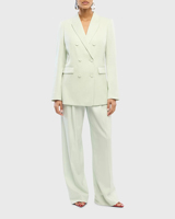 Ensemble de costume 2 pièces personnalisable vert menthe pour femme : blazer croisé à revers crantés et pantalon large – Tenue de bureau formelle