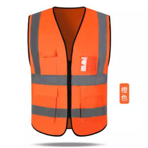 Gilet de sécurité réfléchissant orange avec bandes réfléchissantes, quatre poches, vêtements de travail unisexes pour usage technique - Product Image 1