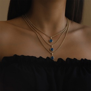 สร้อยคอแฟชั่นสแตนเลสสตีลยอดนิยม จี้รูปดวงตาสีน้ำเงินทรงกลม - Product Image 5
