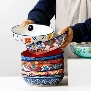 ยุโรปและอเมริกาจานสร้างสรรค์สลัดชามซุปจานมือวาดเซรามิกบนโต๊ะอาหารชามเซรามิก