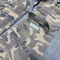 Pantalon cargo camouflage en jean double couche 2 pièces, coupe droite, avec patchs, effet délavé et déchiré, style patchwork, fabrication sur mesure