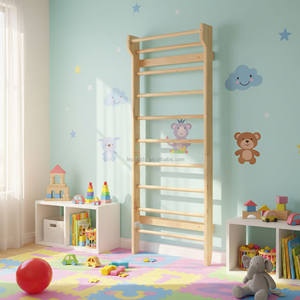 Mur d'escalade en bois pour enfants, aire de jeux intérieure 9-en-1, échelle murale de fitness style suédois pour enfants et adultes - Product Image 5