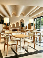 Ensemble table et chaises en bois massif, style Wabi-sabi, couleur crème, moderne et minimaliste, pour cafés, pâtisseries, boulangeries, restaurants occidentaux