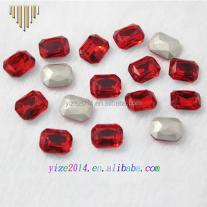 YIZE เครื่องประดับใช้หินแก้วทับทิมสีแดง K9ลูกปัดแก้วคริสตัลพลอยเทียมทรงสี่เหลี่ยมด้านหลังทำจากแก้วคริสตัลพลอยเทียม - Product Image 4