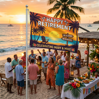 Drapeau décoratif personnalisé en polyester pour la célébration de la retraite, motif tropical coucher de soleil au bord de la mer et chaise de plage