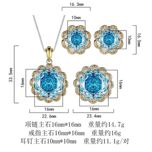 Elegant Eco-friendly Copper Two Tone Flower Jewelry <b>Set</b> 16-10mm Blue Rose Cut Cubic Zirconia Double-color Floral Jewelry <b>Set</b> - Product Image 6