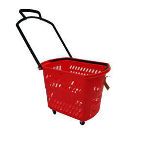 Plastic <strong>Trolley</strong> Rolling Baskets Supermarket Plastic Shopping Basket with Wheels - Product Image 1