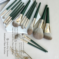 Set Kuas Makeup Guangdong 14 Buah Green Cloud Bulu Nilon Gagang Plastik Kuas Eyeshadow Alis Concealer Super Lembut