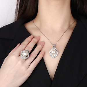 High Quality Eco-friendly Copper Korean Style 14mm Shell Pearl Bridal Jewelry <b>Set</b> Fashion Bridal Ring <b>Set</b> for Wholesale - Product Image 6