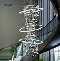 Lustre d'escalier personnalisé en cristal, suspension LED moderne de luxe pour escalier duplex