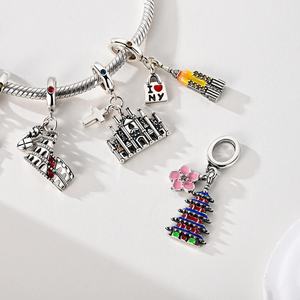 Breloque originale de <span class=keywords><strong>voyage</strong></span> en argent 925 avec pendentif de construction de repère New York Rome Vienne pour bricolage bijoux de mode avec zircon - Product Image 4