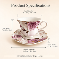 Ensemble tasse et soucoupe à café en céramique rose vintage européen, bordure dorée, bord festonné, tasse à thé de l'après-midi, vaisselle de table, cadeau
