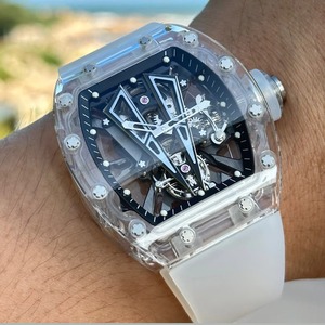 Montre mécanique squelette de luxe pour homme, de haute qualité, avec boîtier tonneau, bracelet en caoutchouc, cadran à aiguilles, tourbillon, pour affaires et sport - Product Image 6