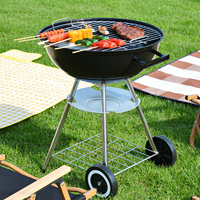 Barbecue rond en acier au charbon de bois, style américain, pour l'extérieur, avec trois ou quatre pieds, portable pour le camping
