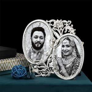 Dual Oval Design <b>Photo</b> <b>Frame</b> Elegant Silver Finish Decorative <b>Double</b> Picture <b>Frame</b> for Couple <b>Photos</b> Wedding Memories - Product Image 4