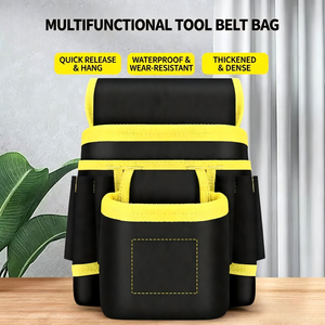 Sac à outils de ceinture série L, 10 à 14 poches, sangle réglable, sac à outils en tissu Oxford jaune pour électricien, réparation et installation - Product Image 4