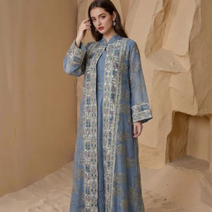 Nuova Abaya Modesta per Donne Mediorientali, Primavera-Estate, con Ricami a Foglia e Nappine, Traspirante, Lunghezza alla Caviglia, Senza Maniche, Ideale per l'Eid - Product Image 1