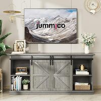 Centre de divertissement avec armoires de rangement et portes de grange coulissantes, table console TV multimédia moderne du milieu du siècle, support TV