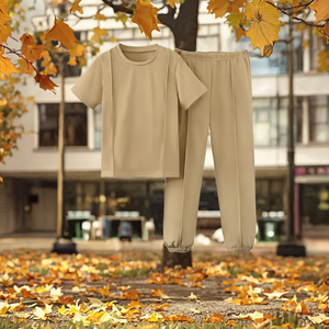 Ensemble de vêtements pour garçons kaki, t-shirt décontracté, pantalon de jogging, tenue à manches courtes, vêtements pour enfants pour l'automne et l'hiver - Product Image 6