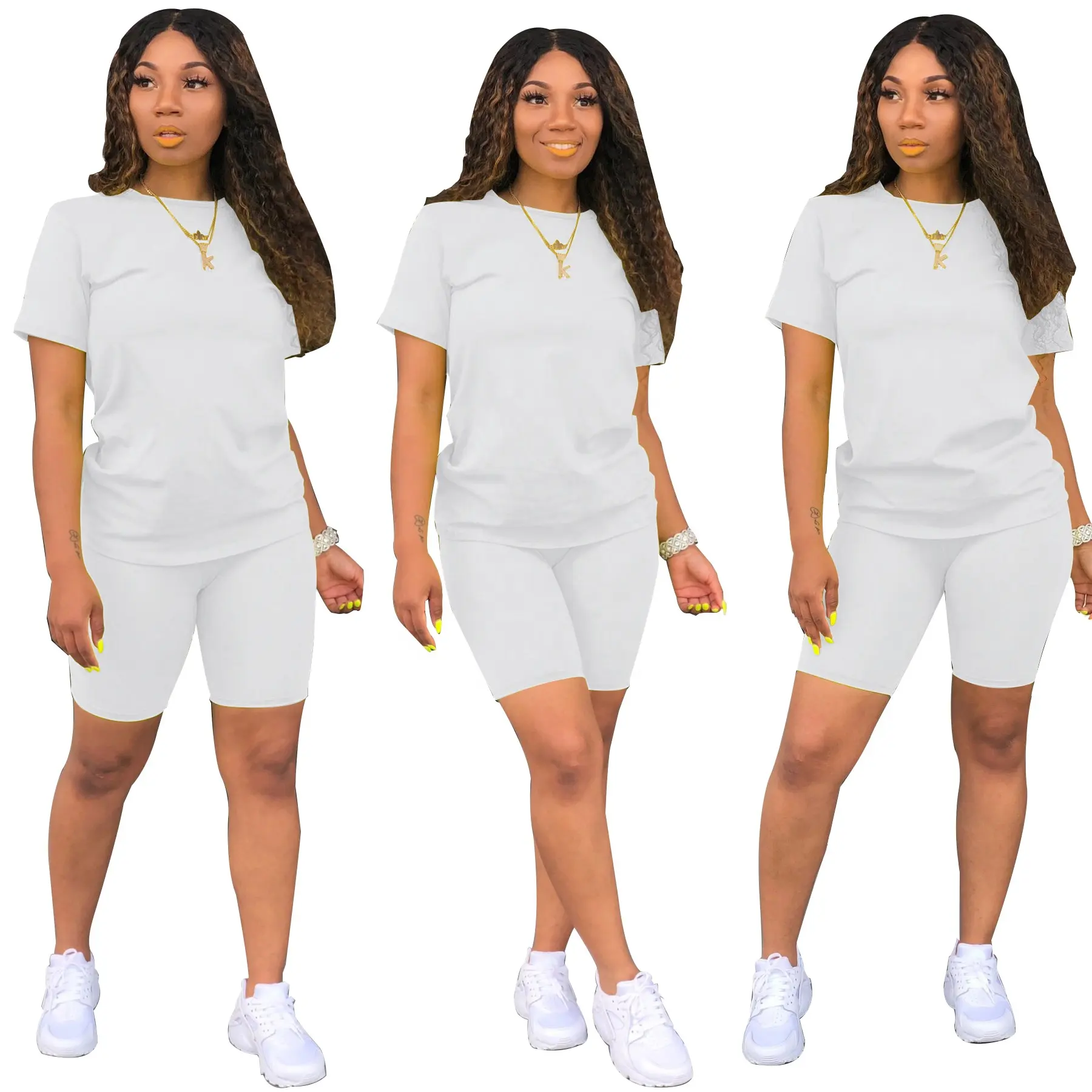 Zomer Outfits Vrouwen T-Shirt En Korte Sets Zomer 2 Tweedelige Korte Set Vrouwen Blanco Biker Shorts Sets Custom Shorts Voor Vrouwen