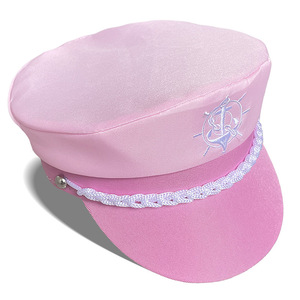 Pink Sailor Hat <b>Flat</b> Top Sun Protection Breathable Polyester <b>Cap</b> For <b>Women</b> Girls - Product Image 5