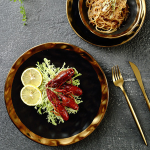 Luxury Black Ceramic Gold Plated <b>Large</b> Salad <b>Bowl</b> Exquisite Tableware - Product Image 4