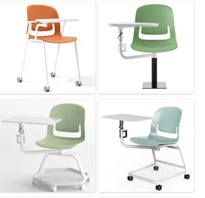 Chaise pivotante multifonctionnelle, mobilier de bureau stable, chaise d'étudiant en plastique pour l'école et la formation, avec tablette d'écriture pliable - Product Image 4