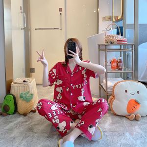 睡衣女短袖长裤夏季睡衣睡衣套装可爱卡通睡衣套装新款家居服 - Product Image 3