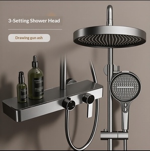 Ensemble <span class=keywords><strong>de</strong></span> douche moderne gris anthracite à haute pression avec pommeau <span class=keywords><strong>de</strong></span> <span class=keywords><strong>pluie</strong></span>, corps en laiton, <span class=keywords><strong>robinet</strong></span> <span class=keywords><strong>de</strong></span> douche à double poignée pour salle <span class=keywords><strong>de</strong></span> bain - Product Image 4