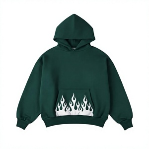 Sweat-shirt à capuche surdimensionné personnalisé avec logo, unisexe, vert uni, décontracté, pour l'hiver, 100% coton respirant, transfert thermique - Product Image 3