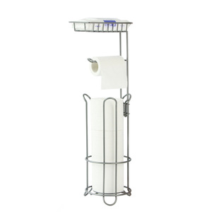 Porte-papier toilette sur pied double fonction en fer noir avec étagère de rangement à niveaux pour salle de bain - Product Image 4