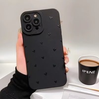 Casing HP Soft Matte Hitam Bentuk Hati untuk iPhone 14 13 11 15 Pro Max 12 Mini SR 7 Plus Se 2022 13pro-Soft Matte Soft Cover