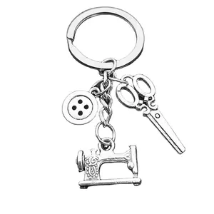Sewing Machine Keychain Scissors and Tape Measure Button Keychain Tailored Keychain Friend's Fashion Gift