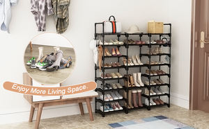 다기능 독립형 블랙 확장형 금속 신발장 캐비닛 사이드 백 행거 포함 - Product Image 6