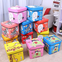 Taburete de almacenamiento de tela de dibujos animados para niños, organizador de juguetes multiusos, caja de almacenamiento de juguetes plegable para el hogar, contenedores con tapa