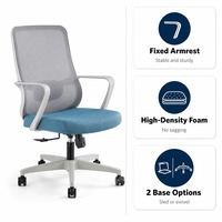 Chaise de bureau ergonomique avec dossier en maille, assise en mousse, roulettes pivotantes, accoudoirs fixes, pour la maison et le bureau, certifiée BIFMA CE EN1335, vente en gros directe d'usine